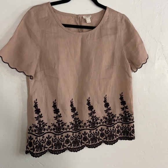 J.Crew Scalloped Embroidered Linen top Shirt - Picture 7 of 8
